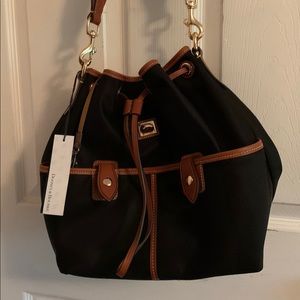 Dooney & Burke Black/Brown Drawstring Bag w/Tags